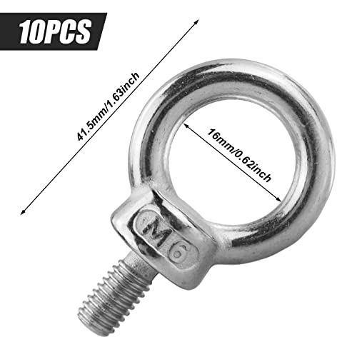 M6 Lifting Eye Bolt 10Pcs, 304 Stainless Steel Eye Bolts, Hardware Eye Nut - Image 2