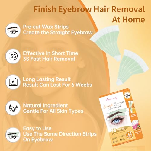 Beauty7 Bandas de Cera para Depilación Facial - 24 Tiras de Cera Recta para Depilación de Cejas en Casa, 4 Toallitas de Aceite Calmante para Todo Tipo de Piel para Mujer - imagen 5
