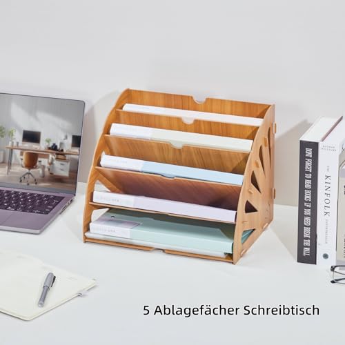 Tonsmile Dokumentenablage Holz, A4 Briefablage 5 Ablagefächer Schreibtisch Datei Organizer Papierablage Aktenaufbewahrung Ablagesystem Dokumentenhalter für Büro