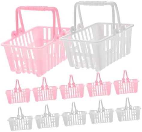STOBOK 20pcs Mini Shopping Basket Desk Accessory Kids Basket Mini Food Toys Mini Brands Series 4 Portable Shower Tote Plastic Basket with Handle Small Supermarket Hand Basket Models