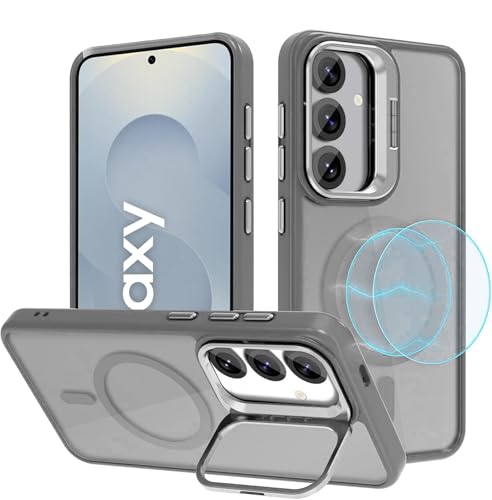 Image of VONZEE Polycarbonate Compatible for Samsung S25 Plus 5G Case, with Wireless Charging, (Not Compatible with Magsafe) Protective Case, Built-in Stash Stand Phone Case, Scratch-Resistant Back Cover,|Grey