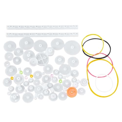Holigie Gears Kits, Plastic Gears Set 75pcs Plastic Gear Belt Pulley Shaft Sleeve Set DIY Robot Gearbox Motor Toy