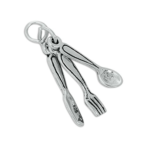 TheCharmWorks Sterlingsilber Besteck Messer Gabel und Löffel Charmanhänger | Sterling Silver Knife Fork & Spoon Charm