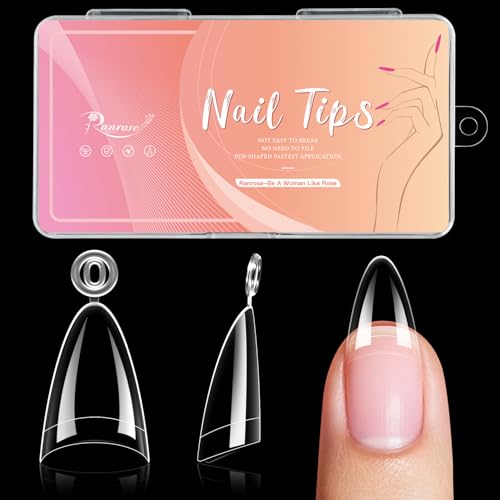 Ranrose Long Almond Nail Tips with Handle, 240PCS Half Cover