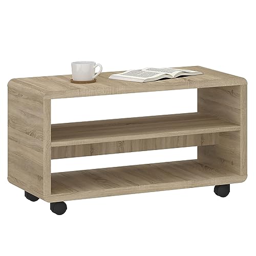 IDIMEX Meuble TV sur roulettes ISABA avec 2 niches de Rangement, Meuble télé en mélaminé chêne Sonoma