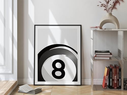 Affiche artistique Lucky 8 Ball vintage en noir et blanc 70x110cm pour decoration murale de cuisine