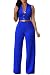HOTAPEI Women Button Belted Sleeveless Wide Leg Jumpsuit Medium Royal Blue