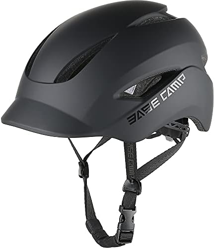 BASE CAMP Bike Helmet Lightweight, Adults-Men-Women Bike Helmet with Light-Urban Bicycle Helmet for Commuting, Biking, Skating, Adjustable M Size (Black)