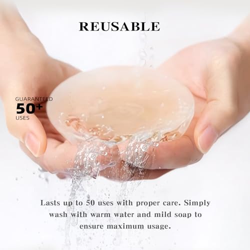 Image of Nipple Covers for Women 4 Pairs Sticky Silicone Reusable Pasties No Show | 50x Reusable Bra, Hypoallergenic, All-Day Comfort. Discreet Skin-Tone Coverage for Tight Clothes, Swimsuits & Activewear