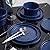 Asian Style Round 24 Piece Stoneware Dinnerware Set for 8 With Unique Lipped Edges Matte Glaze Finish | Pretty Dark Blue Color Durable Dishwasher Microwave Safe