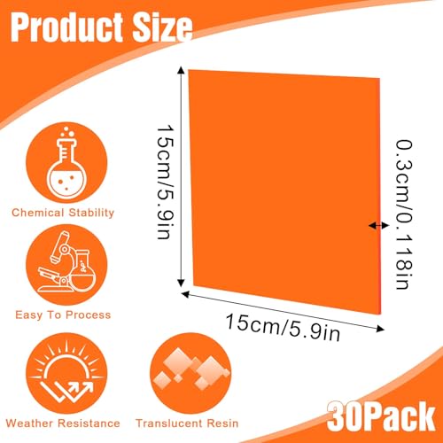 Image of cobee 30Pcs Colored Acrylic Sheets, 1 /8 Inch Thick 6 x 6 Inch Translucent Cast Acrylic Sheet Acrylic Panel for Laser Cutting Engraving Materials UV Printed Signs Crafts DIY Projects 15 Colors