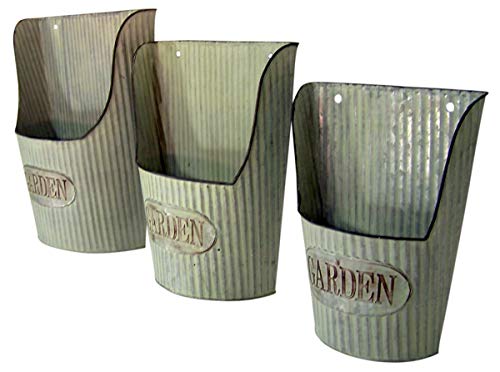 Primitive Distressed Galvanized Garden Bucket Wall Planters, 15 1/2 Inch