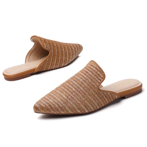 Image of Tilocow Women's Pointed Toe Flat Mules Backless Slip On Loafers | Lightweight, Soft Insole, Non Slip Sole, Printed, Dressy Casual, Office Work Business, Daily Wear