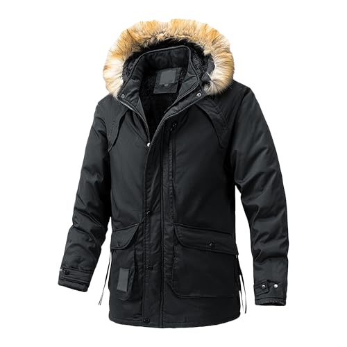 Chaqueta de invierno para hombre térmica con capucha de piel que repele el viento en exteriores