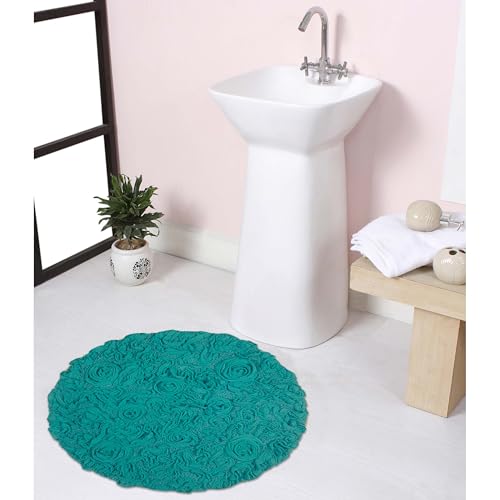 Home Weavers Modesto Collection 100% Cotton Tufted Round Bath Rugs, Extra Soft and Absorbent Bath Rugs, Non-Slip Round Bath Mats, Machine Washable, 22" Round, Turquoise by Home Weavers - Used condition - US$23.68