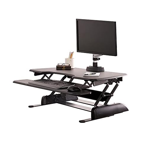 Vari - VariDesk Essential 36 - Two-Tier Standing Desk Converter for Monitor & Accessories - Height Adjustable Sit Stand Desk - Fully Assembled Monitor Riser for Home Office - 36" Wide, Black Cover