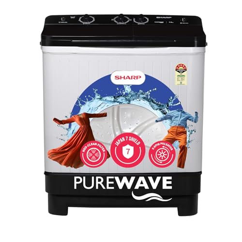 Image of SHARP 7 kg, 5 star with E-Spin Pulsator,Semi-Automatic Top Loading Washing Machine, 1300 RPM (ES-SD70NB-FB, Black, Pure Wave)