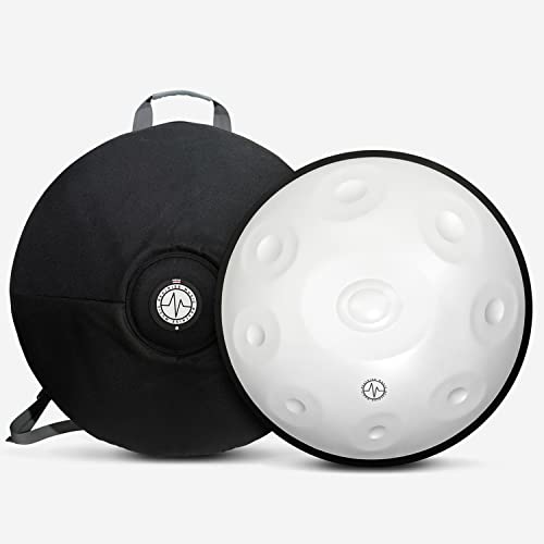 BeatRise Pan de mano de 9 notas de 22 pulgadas en D Kurd Stainless Steel 440 Hz Instrumento de percusión de tambor de acero con funda suave, soporte de mano y paño sin polvo (blanco)
