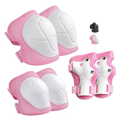 Protection Roller Enfant Rose 6 Pièces avec Genouillères, Coudières et Protège-Poignets, Genouillère Enfant Fille Conçu Genouillère Sport Adolescents Adapté au...