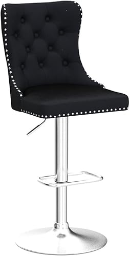 Miniatura 5 de Juego de 2 taburetes de bar giratorios con tirador de anillo, modernos taburetes ajustables de terciopelo con respaldo alto copetudo, silla de