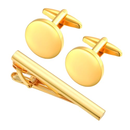 Image of GWD Cufflinks and Tie Clip Set Personalized Cuff Links Business Wedding
