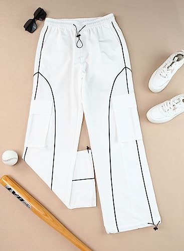 Allytok Parachute Pants For Women Y2K Baggy Drawstring Cargo Jogger Track Pants With Pockets Petite Cute Girls Streetwear Trousers White X-Small #TOP6