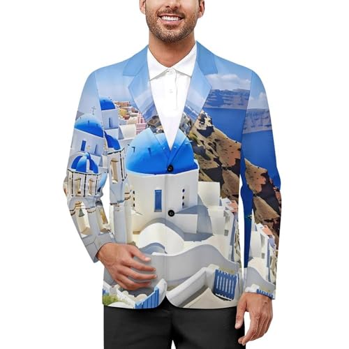 Santorini Greece Men's Casual Blazers Slim Fit Sport Coats Blazer Two Buttons Suit Jacket for Work Party