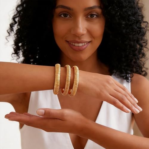 Image of Long tiantian Gold Bangles for Women Bangle Bracelets Chunky Bangles Bracelets Non Tarnish Gold /Silver Bracelet for Women Trendy Jewelry Gifts