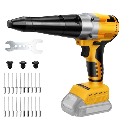 Remachadora inalámbrica compatible con Dewalt 20 V Batería, Pistola de remachadora profesional sin escobillas con luz LED, 20 remaches, llave y 3 adaptadores, para metal, plástico y cuero (sin