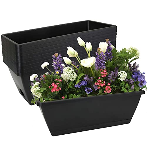 ZIQI Paquete de 10 macetas rectangulares de 17 pulgadas con bandeja, macetas de plástico para alféizar de ventana, jardín, porche, decoración del hogar, interiores y exteriores (negro)