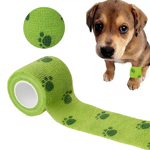 ペットフレックス 粘着包帯 2.5cm×4.5m 通気性 伸縮性 不織布 猫 犬用 高弾性 傷口固定 捻挫予防 保護 防水 小型軽量 動物用包帯 簡単な操作(グリーン 3個)