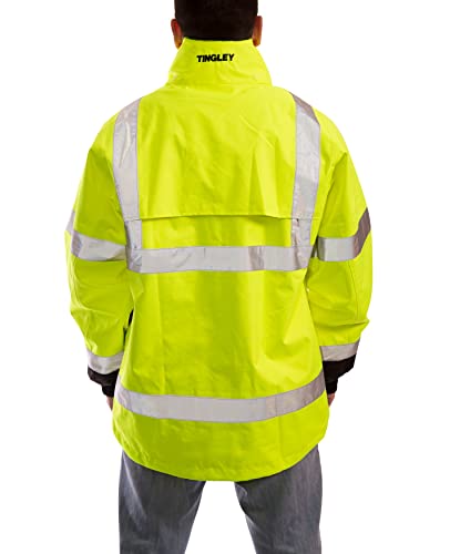 Image of Tingley Icon J24122 High Visibility Jacket With Attached Hood, Small, Fluorescent Yellow-Green /Black