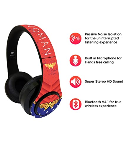 Image of Macmerise Suit up Wonder Woman On-Ear Bluetooth Headphone with Upto 10 Hours Playback, FM Radio, SD Card, Soft Padded Ear Cushions and Passive Noise Isolation | Decibel Wireless Headphone