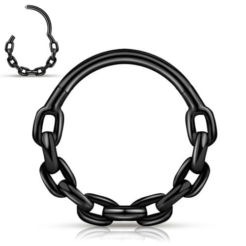 ONESING Chain Septum Rings 16G Stianless Steel Septum Jewelry Hypoallergenic Spetum Clickers Daith Piercing Jewelry Black Hinged Helix Helix Tragus Nose Hoop for Women Men 10mm
