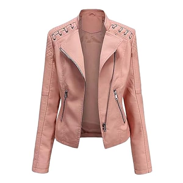 Adhdyuud Dames Pu Faux Lederen Jassen Herfst Lange Mouw Rits Slanke Moto Biker Jas Losse Uitloper Tops