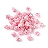 Beadthoven 50pcs Resin Rose Beads, Pink Rose Flower Beads Spacers Floral Flatback Charms Mini Flower Embellishment for DIY Scrapbooking Jewelry Making 9x7mm Hole: 1mm