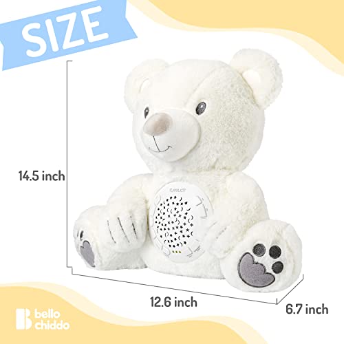 Baby Sleep Soother, Mom\'s Heartbeat Lullabies Soothing Sounds White Noise Machine, Auto-Off Timer Night Light Projector, Unique Gifts for Babies, Stuffed Animal Toys (Polar Bear)