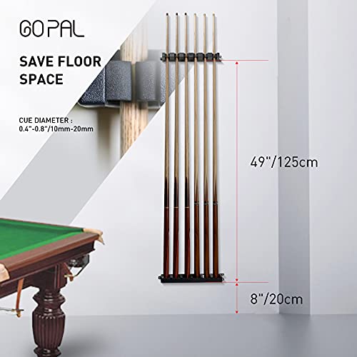 Go Pal CR1 Black Pool Cue Holder, Wall Mount Pool Stick Rack for 6 Cues Stick Storage, Pool Cue Set Rack, Pool Table Rods Organizer - Image 4