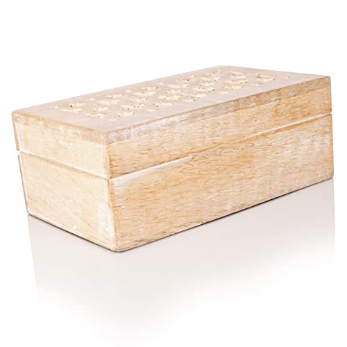 Mela Artisans Decorative Storage Box With Hinged Lid - Whitewash, Medium | 7.5” X 4.5” X 3” | Rustic Trellis Design | Mango Wood Crafted | Ideal For Keepsakes, Trinkets, Jewelry And Other Stash #TOP4