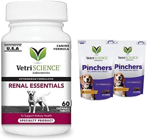 VetriScience Renal Essentials Kidney Support Supplement with Pinchers Pill Hiding Treats