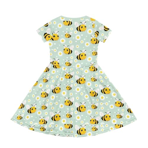 Image of Girls Dress with Pockets Basic Short Sleeve High Waist Swing Skater Dress School Party Dress for Kids