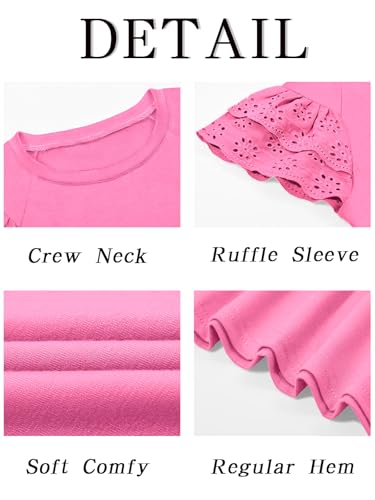 Image of Haloumoning Girls Ruffle Sleeve T Shirts Summer Short Sleeve Casual Cute Crewneck Tops Tees 5-14 Years