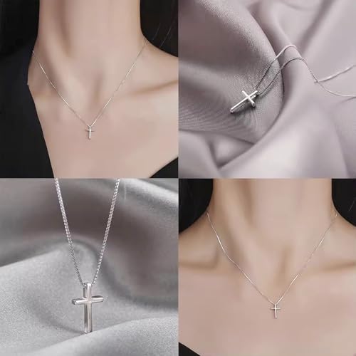 Tiny Mini Cross Necklace, Silver Shiny Choker Pendant Box Chain for Women4
