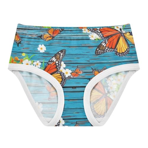 Butterflies Flowers Blue Panties for Girl Toddler Girls Underwear Cotton Bright Briefs Kids Undies 2t