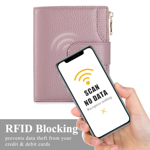 Genuine Leather Wallets for Women RFID Blocking Bifold with Zipper Pocket, 2 ID Windows, 18 Card Slots, Purple2