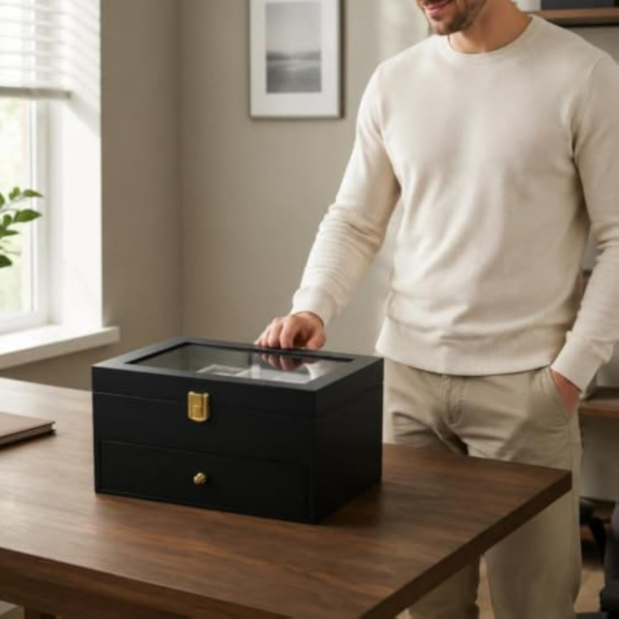 Matte Finish Watch Display Box with Gold-Tone Latch