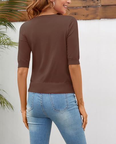 Image of Women Summer Knit Shirt Blouse V Neck Short Sleeve Pullover Sweater Tops