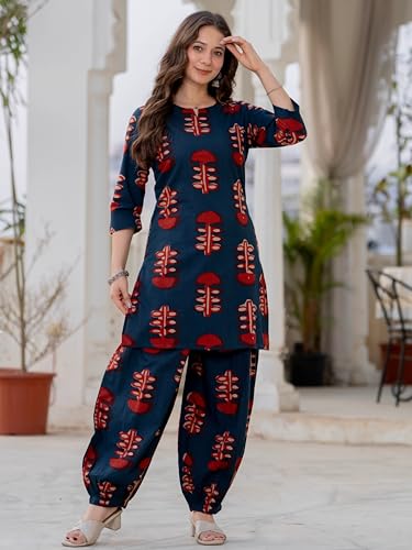 Image of rytras Women Pure Cotton Printed Straight kurta sets With Palazzos |Kurti Set for Woman|Cord Set for Women Cotton