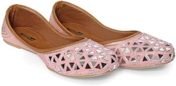 YASH & CO. Embellishment Mirror Work & Beads Mirror Design Jutti for Girls/Women | Ethnic Footwear of Mirror Work/Punjabi Jutti Mojari