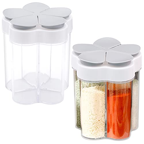 Cisolen 2 Tarros de Plástico 5 en 1 para Especias, Hierbas, Sal, Pimienta - Transparentes para Barbacoa, Picnic, Viajes, Camping, Cocina